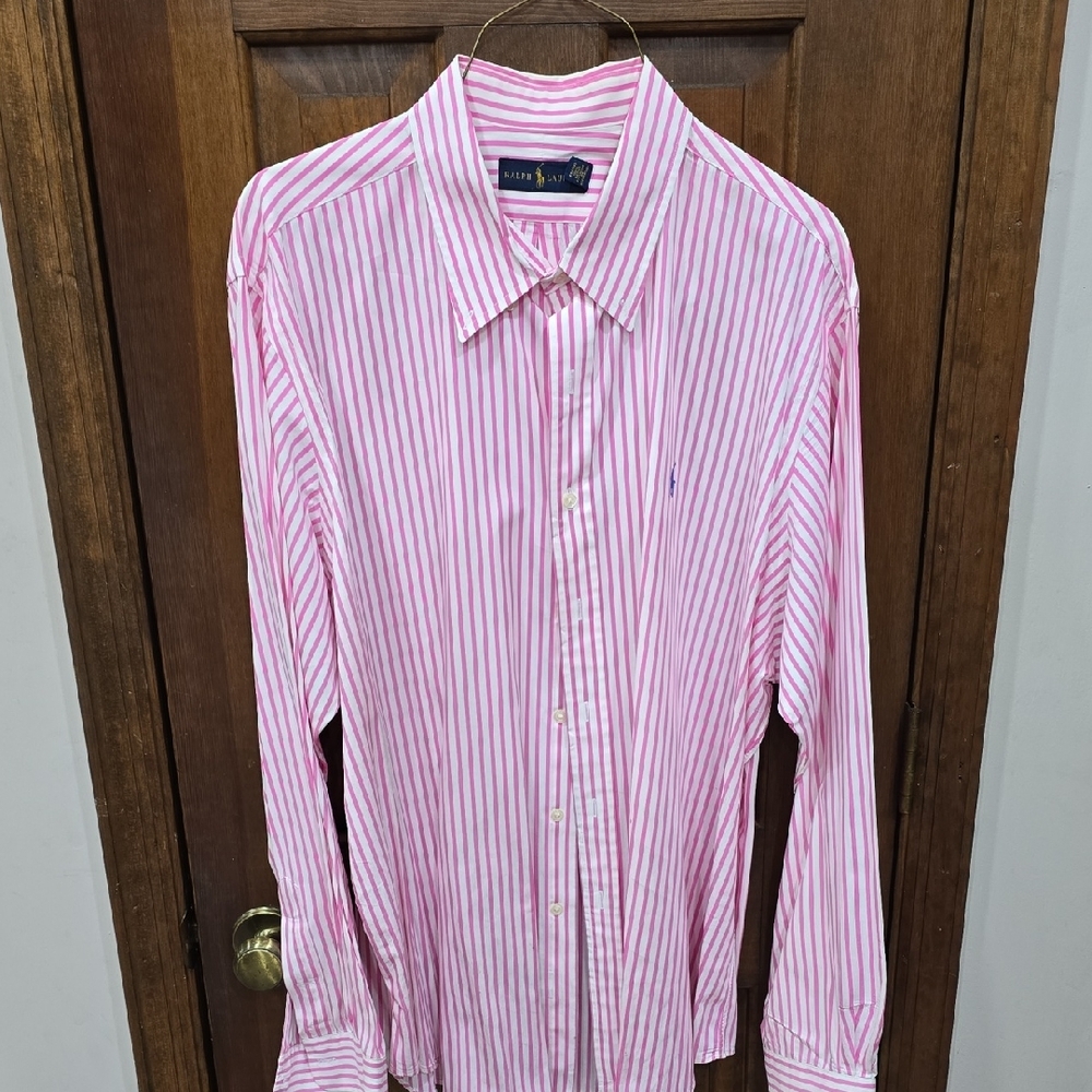 Ralph Lauren Men's Pink and White Striped Shirt